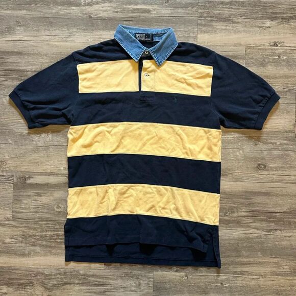 Polo Ralph Lauren Other - Vintage Polo Ralph Lauren Denim Collar Striped Rugby Polo Shirt Size Large